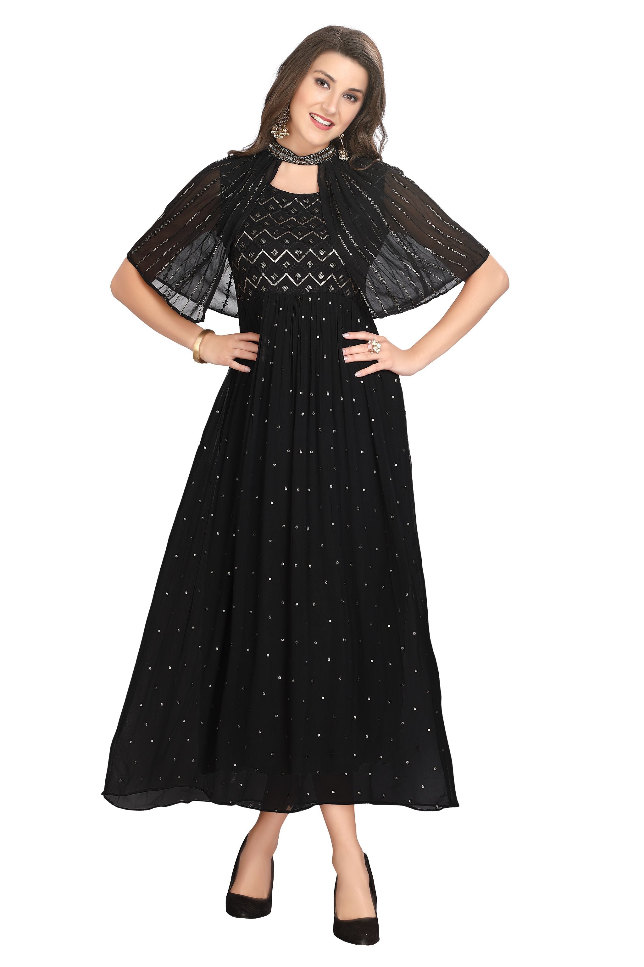 Frock Style partywear Kurti for Women with Designer Poncho | Buy Now L / Green Frock Style partywear Kurti for Women with Designer Poncho | Buy Now L / Green