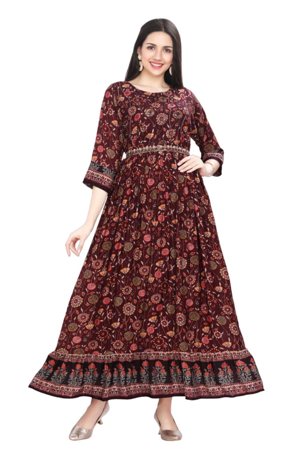 Frock Style one piece Dress in Floral Print Festive Collection