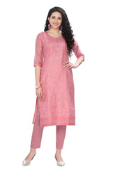 Pink Silk Embroidered work Kurti for women