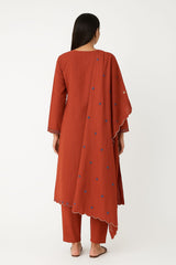Rust Orange Cotton Embroidered Kurta Set with Dupatta for Women