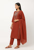 Rust Orange Cotton Embroidered Kurta Set with Dupatta for Women