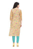 Yellow Straight Cut Printed Kurti with Zari work