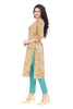 Yellow Straight Cut Printed Kurti with Zari work