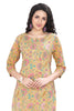 Yellow Straight Cut Printed Kurti with Zari work