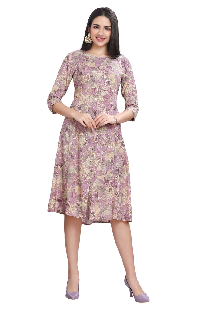 Princess cut Violet Knee-Length Floral Print Kurti for women