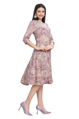 Princess cut Violet Knee-Length Floral Print Kurti for women