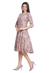 Princess cut Violet Knee-Length Floral Print Kurti for women