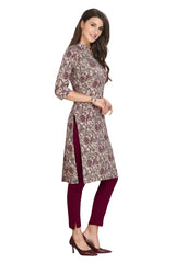 Purple Floral Print Rayon Kurti with Gold Foil Detailing