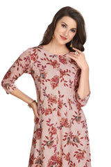 Rayon A-Line Floral Print Kurti with Front Slit