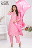 Floral Pink Silk Kurta Set with Embroidered Yoke and Silk Dupatta