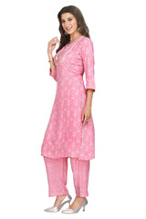 Floral Pink Silk Kurta Set with Embroidered Yoke and Silk Dupatta