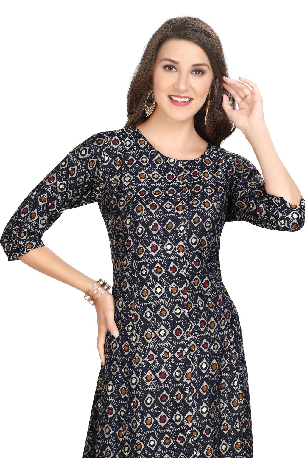 Princess cut Kurti for Women with Batik and Foil Print