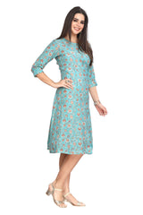 Floral Print A-line Kurti for Women - Blue