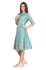 Floral Print A-line Kurti for Women - Blue