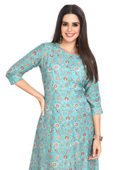 Floral Print A-line Kurti for Women - Blue