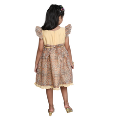 Ajrakh Print Silk Tissue Dress for Girls Frock Cream