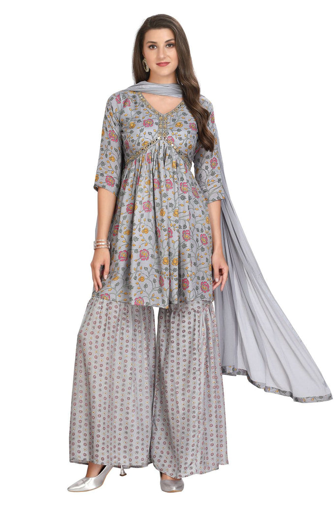 Alia Cut Digital Floral Print Kurta Set for Women with Gharara Pant and Dupatta