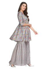 Alia Cut Digital Floral Print Kurta Set for Women with Gharara Pant and Dupatta