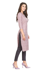 Pink Cotton Kurti for Women: Straight Cut with Flower Buti Print Highlights