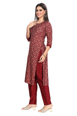 Bagru and Foil Print Kurta Set with Contrast Maroon Printed Pant