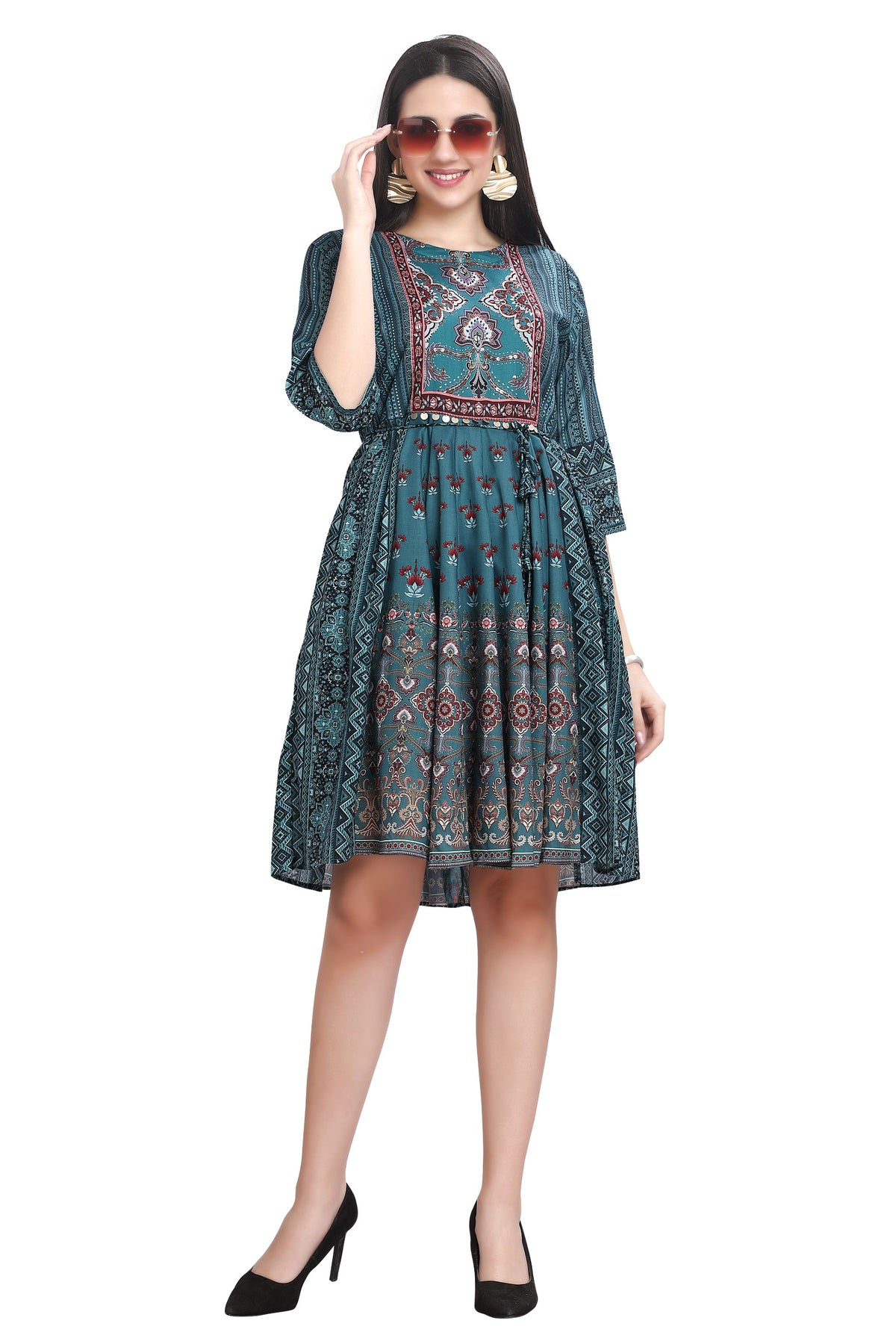 Batik Print Short kurti with Sequin work