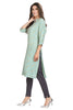 Green Printed Straight Cut Knee Length Kurti with Mandarin Collar and Highlighted Neck Line