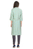 Green Printed Straight Cut Knee Length Kurti with Mandarin Collar and Highlighted Neck Line