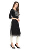 Black Cotton Straight Cut Knee-Length Kurti for Women with Embroidered Yoke