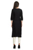 Black Cotton Straight Cut Knee-Length Kurti for Women with Embroidered Yoke