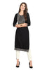 Black Cotton Straight Cut Knee-Length Kurti for Women with Embroidered Yoke