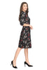 Black Floral Print A-Line Silk Kurti for Women with Front Slit