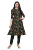 Black Floral Print Silk Kurti for Women with Front Slit