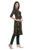 Black Floral Print Silk Kurti for Women with Front Slit