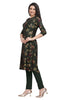 Black Floral Print Silk Kurti for Women with Front Slit