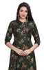 Black Floral Print Silk Kurti for Women with Front Slit