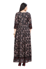 Black Frock Style One Piece Dress with Digital Floral Print