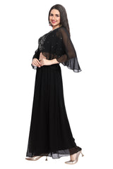 Black Georgette Indo Western Crop Top and Palazzo Set with Embroidered Yoke