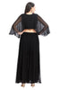 Black Georgette Indo Western Crop Top and Palazzo Set with Embroidered Yoke