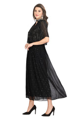 Black Georgette Frock Style Full-Length Kurti for Women with Designer Poncho