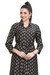 Black Muslin Short Length Kurta Set for Women with Floral Print