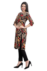 Black Rayon Kurti with Multi-Color Floral Print and Foil Highlights