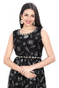 Black Satin Leaf Print Frock Style Kurti with Shell Work Embroidered Belt