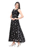 Black Satin Leaf Print Frock Style Kurti with Shell Work Embroidered Belt