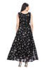 Black Satin Leaf Print Frock Style Kurti with Shell Work Embroidered Belt