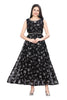 Black Satin Leaf Print Frock Style Kurti with Shell Work Embroidered Belt