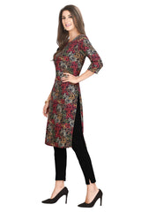 Black Straight Cut Cotton Kurti for Women: with Multi-Colour Batik Print