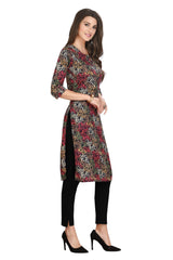 Black Straight Cut Cotton Kurti for Women: with Multi-Colour Batik Print