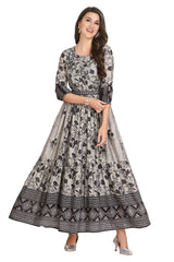 Block Floral Print Frock Style Kurta for Women