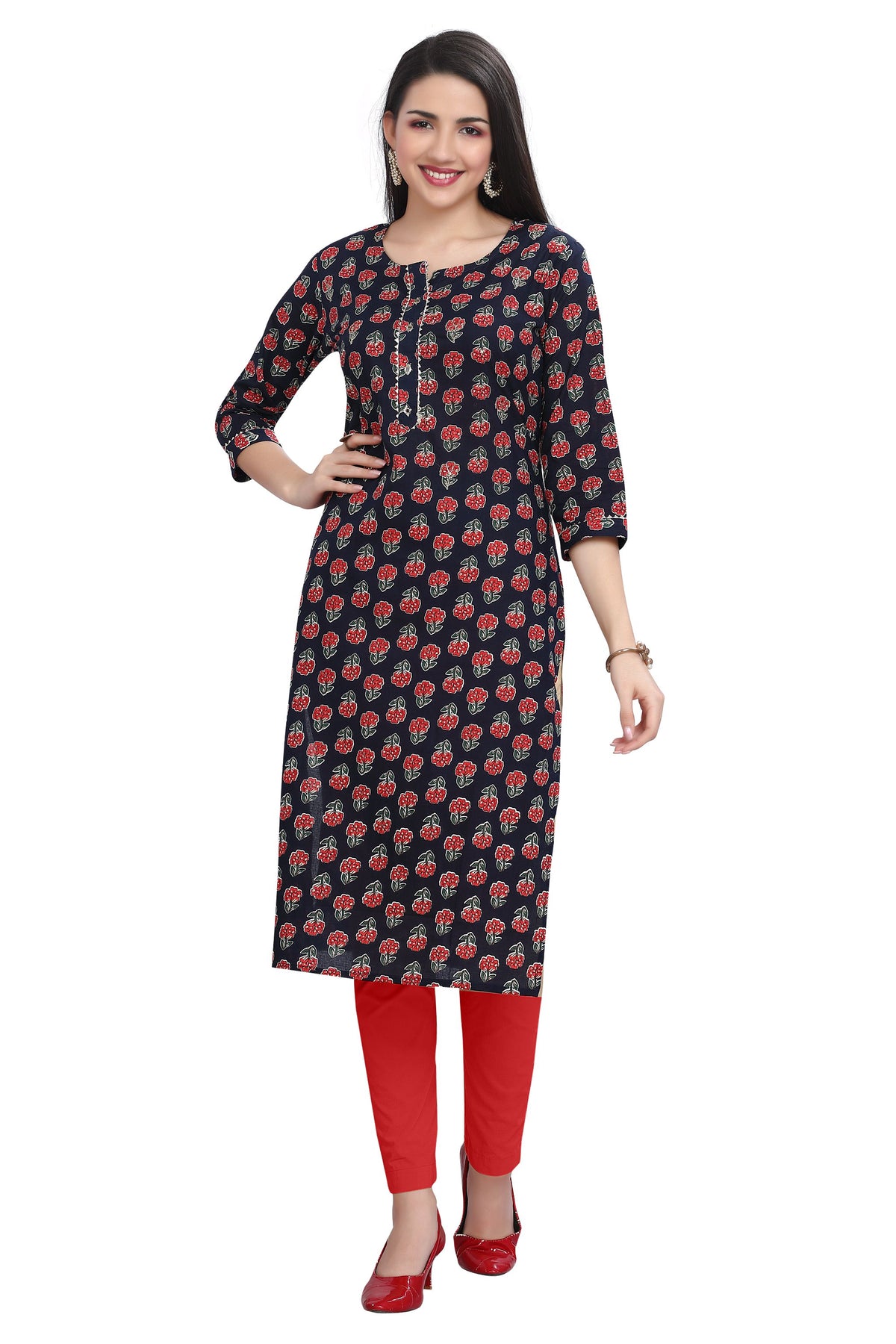 Cotton Kurti for women with Floral Print and zari work