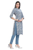 Blue Cotton Knee Length Floral Print Kurti for women